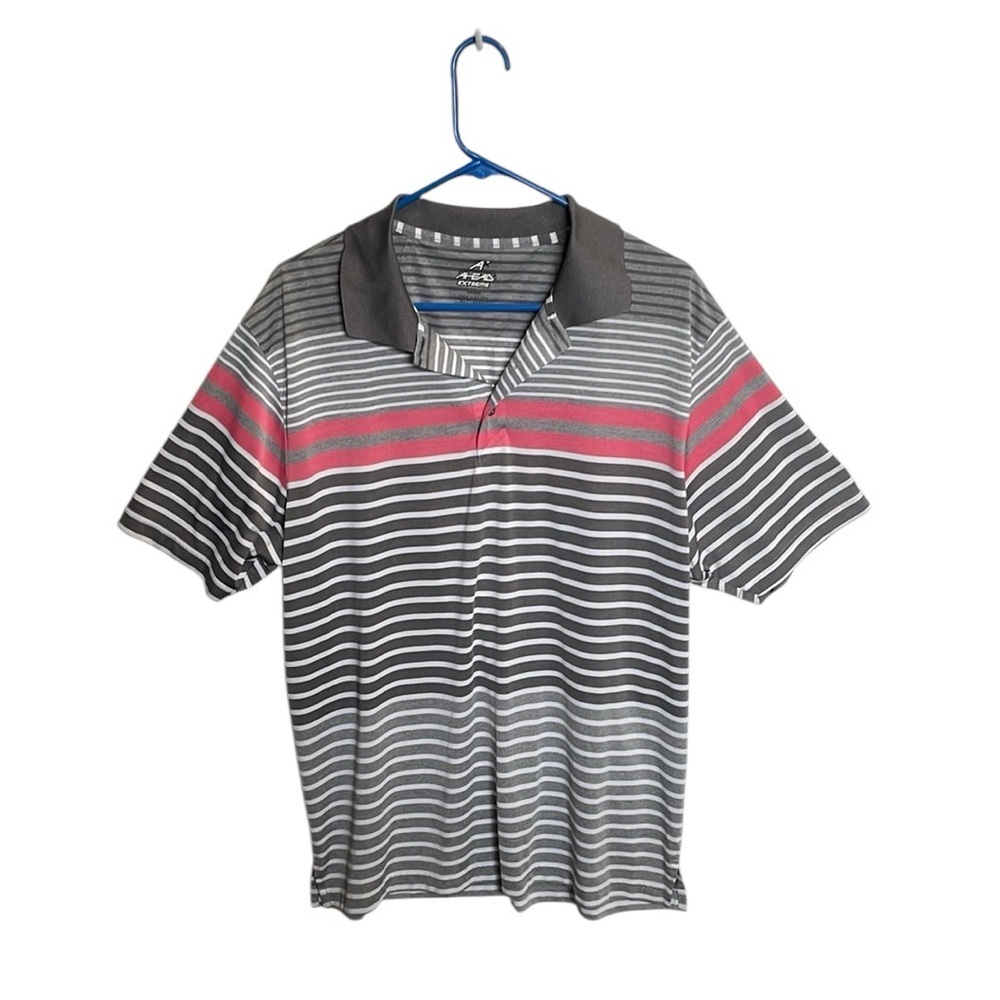 AX AHEAD EXTREME MENS GRAY AND PINK RED STRIPES SIZE LARGE